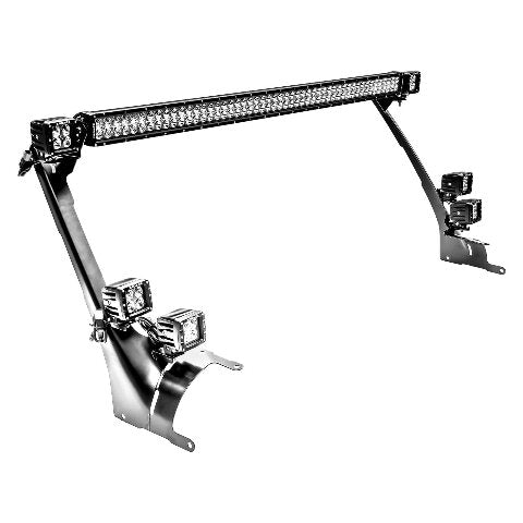 Jeep JL, Gladiator Front Roof LED Bracket to mount (1) 50 or 52 Inch Straight LED Light Bar and (4) 3 Inch LED Pod Lights - PN #Z374831-BK4