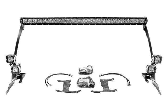 Jeep JL, Gladiator Front Roof LED Bracket to mount (1) 50 or 52 Inch Straight LED Light Bar and (4) 3 Inch LED Pod Lights - PN #Z374831-BK4