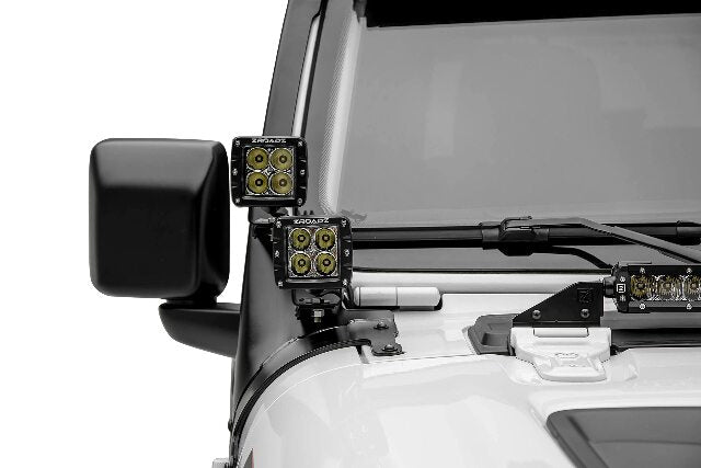 Jeep JL, Gladiator Front Roof LED Bracket to mount (1) 50 or 52 Inch Straight LED Light Bar and (4) 3 Inch LED Pod Lights - PN #Z374831-BK4