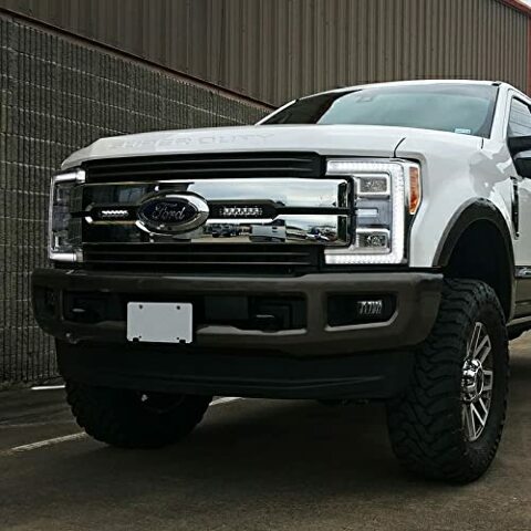2017-2019 Ford Super Duty Lariat, King Ranch OEM Grille LED Kit with (2) 6 Inch LED Straight Single Row Slim Light Bars - PN #Z415471-KIT