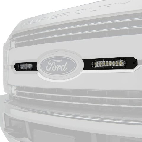 2017-2019 Ford Super Duty Lariat, King Ranch OEM Grille LED Kit with (2) 6 Inch LED Straight Single Row Slim Light Bars - PN #Z415471-KIT