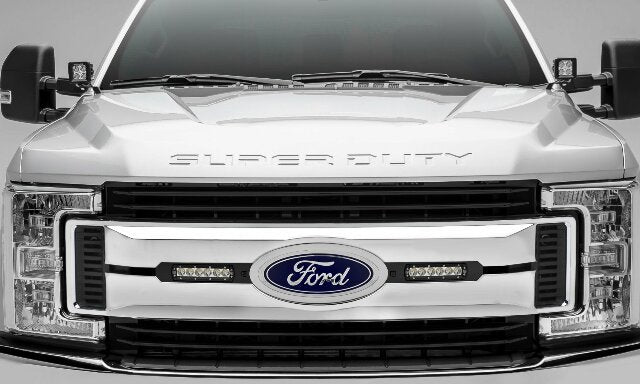 2017-2019 Ford Super Duty XLT, XL STX OEM Grille LED Kit with (2) 6 Inch LED Straight Single Row Slim Light Bars, Black - PN #Z415571-KIT