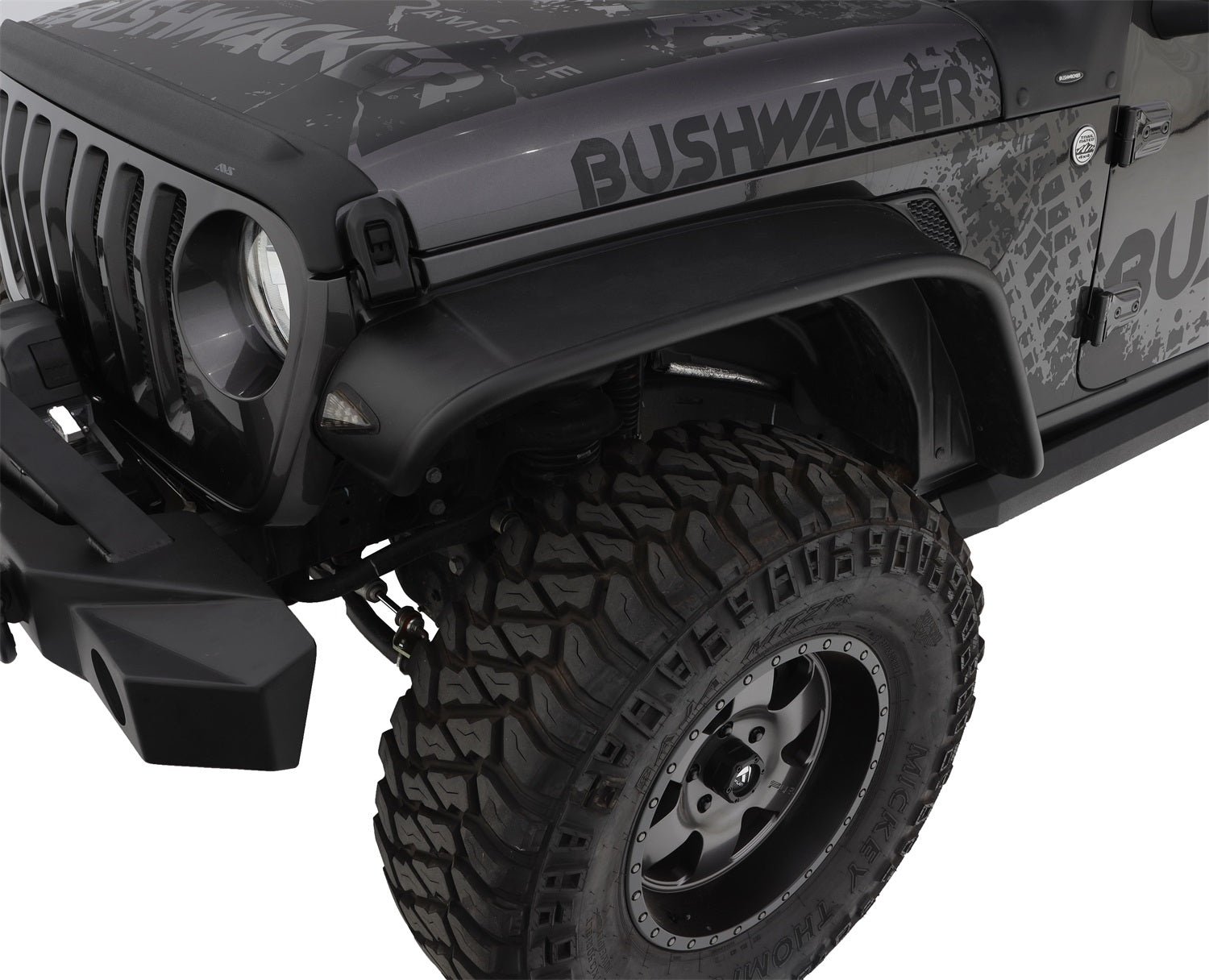 Bushwacker 10923-07 Black Jeep Flat Style Textured Finish 4-Piece Fender Flare Set for 2018-2021 Jeep Wrangler JL (All Models)