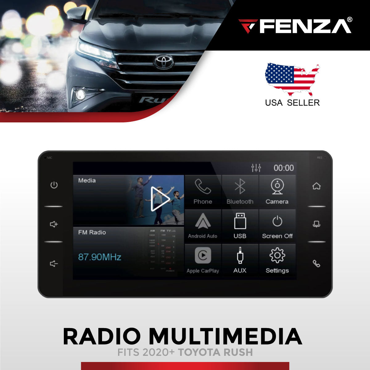 Car Radio Multimedia (BT,USB,Android Auto,Carplay) Fits 20+ Toyota Rush
