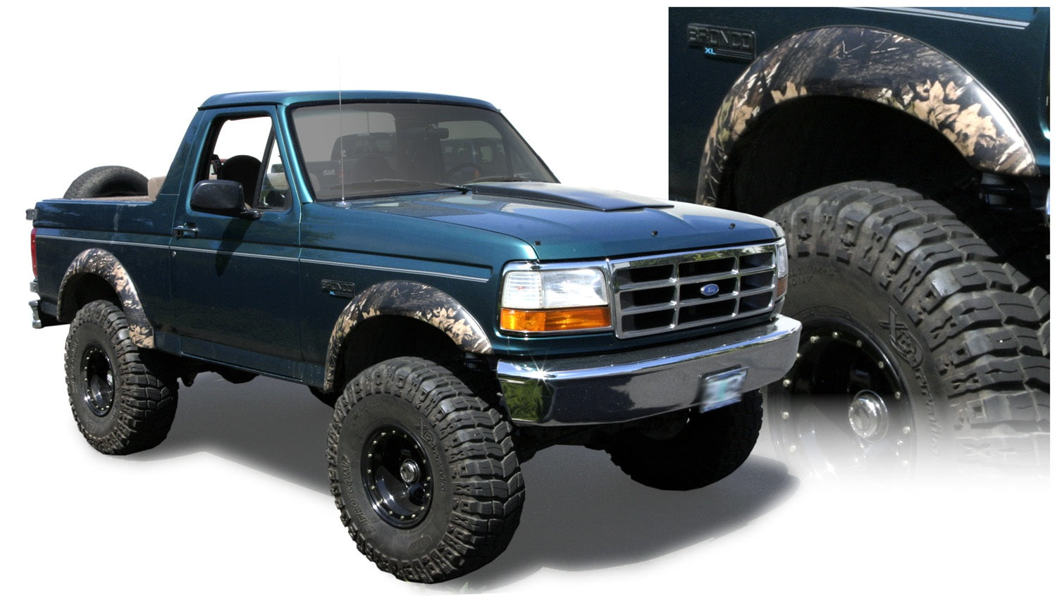 Bushwacker 20020-11 Black Extend-A-Fender Style Smooth Finish Rear Fender Flares for 1992-1996 Ford Bronco, F-150, F-250; 1992-1997 F-350 Super Duty (Excludes Dually)
