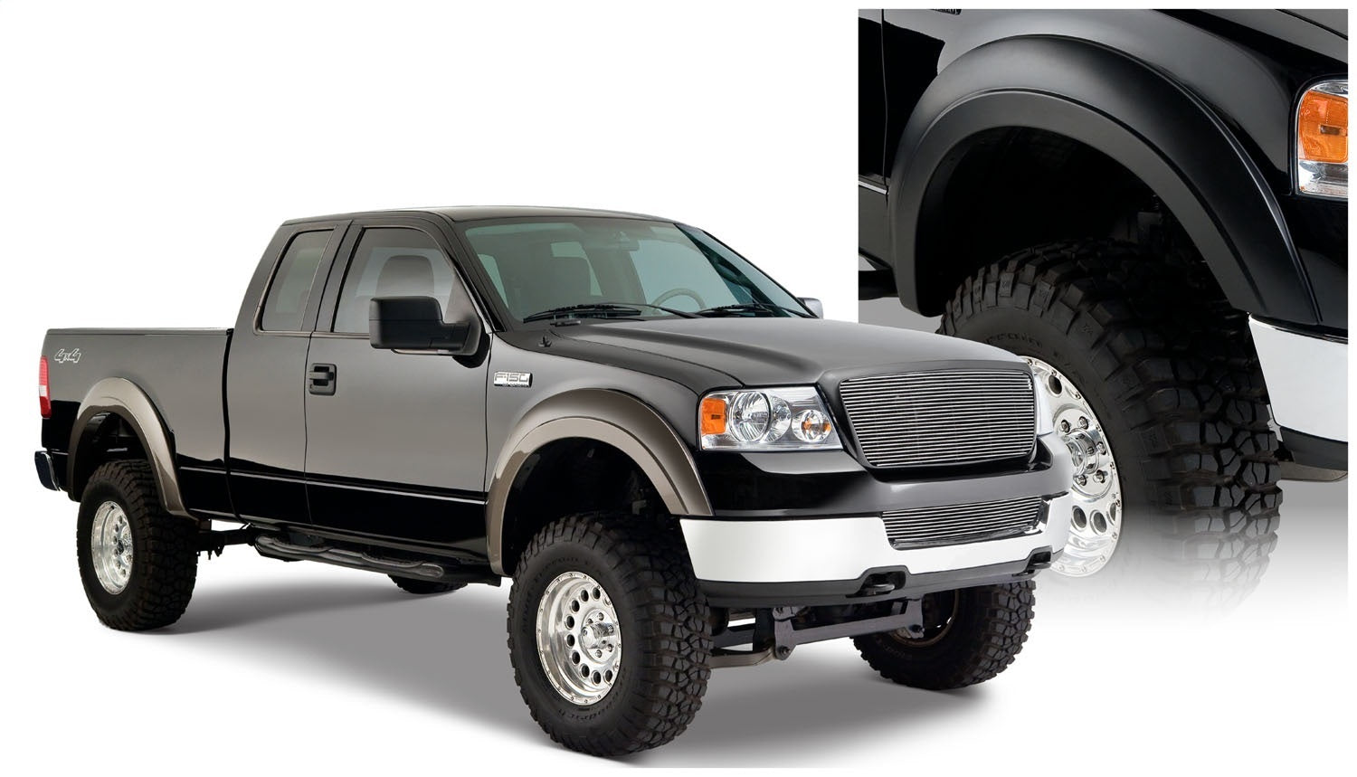 Bushwacker 20915-02 Black Extend-A-Fender Style Smooth Finish 4-Piece Fender Flare Set for 2004-2008 Ford F-150