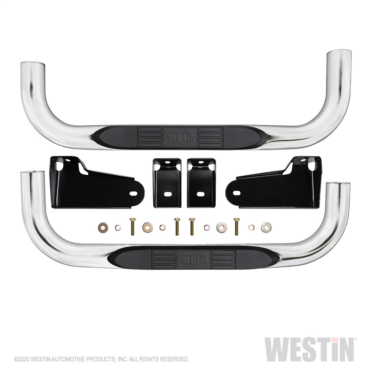 Westin 23-4110 E-Series 3 Round Nerf Bars fits 2019-2024 Silverado Sierra 1500 Standard Cab Stainless Steel Pair