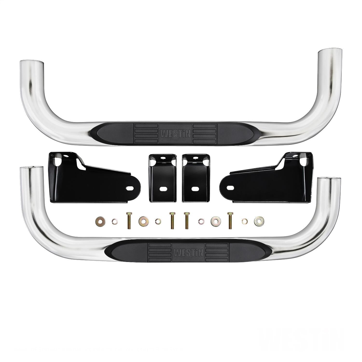 Westin 23-4110 E-Series 3 Round Nerf Bars fits 2019-2024 Silverado Sierra 1500 Standard Cab Stainless Steel Pair