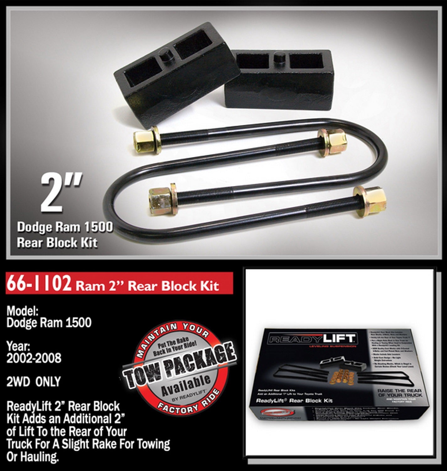 ReadyLift 66-1102 Rear Block Kit Fits 02-08 Ram 1500
