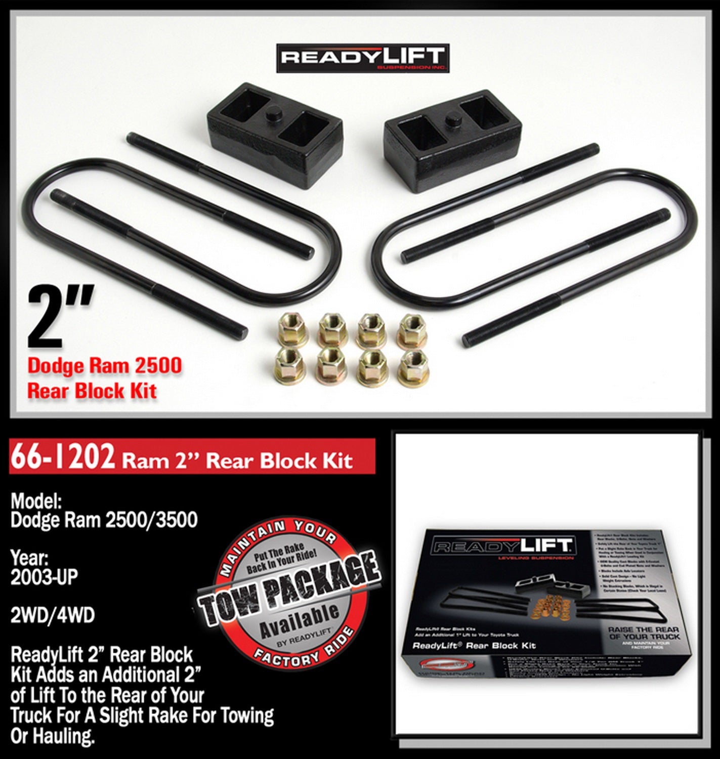 ReadyLift 66-1202 Rear Block Kit Fits 03-22 2500 3500 Ram 2500 Ram 3500