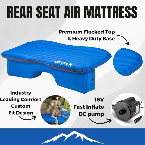 Pittman Outdoors AirBedz PPI-BLU-TRKMAT Inflatable Fabric Rear Seat Truck Air Bed Mattress | 5 Feet in Length | Compatible with Full-Sized Trucks and SUV's, Blue