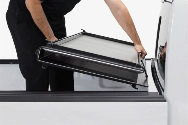 LOMAX B0010019 Professional Series Tonneau Cover; Diamond Plate Finish; Single Rail;