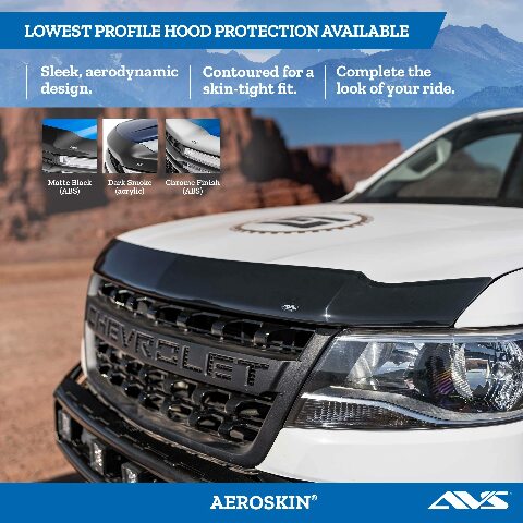 Auto Ventshade [AVS] Aeroskin Hood Protector | Compatible with -  Chevrolet Avalanche,  - 2014 Suburban 1500/2500/Tahoe (No Hybrid) | Low Profile Deflector / Bug Shield - 1 pc., Chrome | 622011 2013