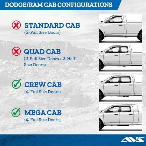 Auto Ventshade [AVS] Low Profile Rain Guards Compatible with Dodge Ram 1500, (19-24 Classic Body Only)  Ram 2500/3500 Crew/Mega Cabs | Window Vent Visors, 4 pcs. - Dark Smoke | 994004 2010-2025