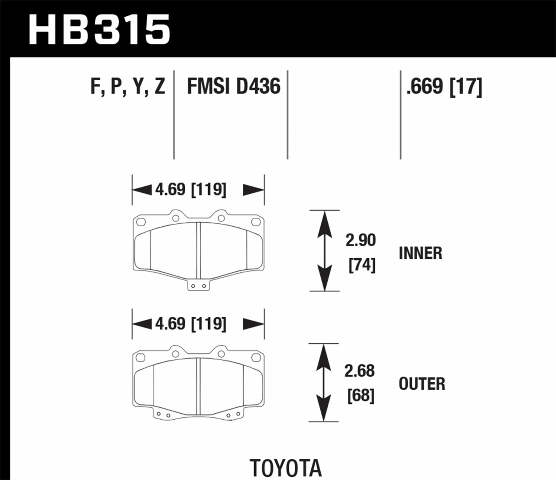 Hawk Performance HB315Y.669 LTS Disc Brake Pad Fits 89-04 4Runner Pickup Tacoma