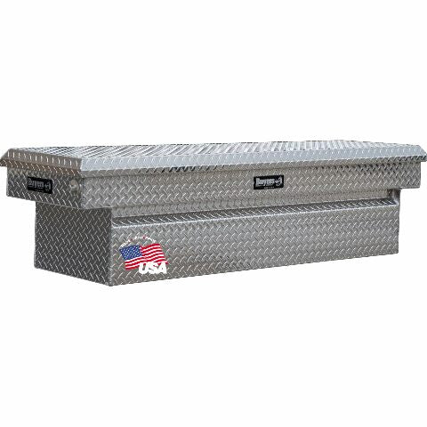 Buyers Products Crossover Truck Tool Box, Heavy Duty Saddle Cargo Bed Organizer for Equipment Accessories Storage, Metal Diamond Tread Aluminum, 71x20x18, Silver, 1709410
