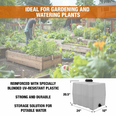 RomoTech 82123909 Horizontal Square Reservoir Water Tank, 30 gallon, Made In The USA, Poly Tank Compatible with Water and Non-Flammable Liquids, Rust and Corrosion Proof