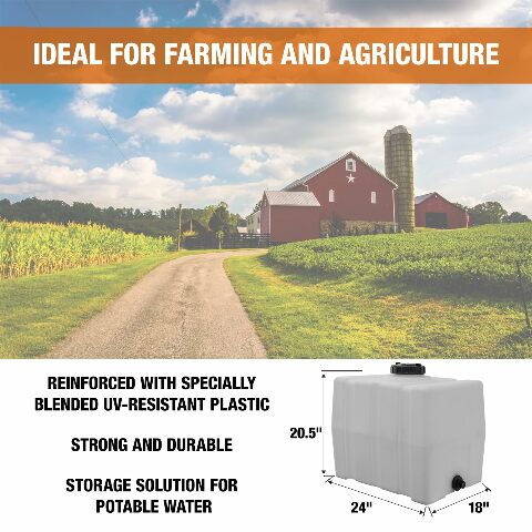 RomoTech 82123909 Horizontal Square Reservoir Water Tank, 30 gallon, Made In The USA, Poly Tank Compatible with Water and Non-Flammable Liquids, Rust and Corrosion Proof