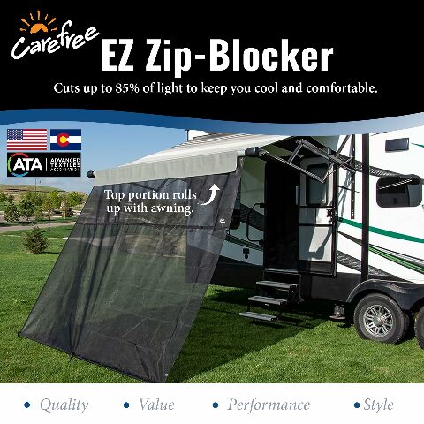 CAREFREE 701009ACD Black 10' x 9' Drop RV Awning EZ ZipBlocker