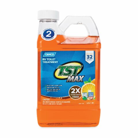 Camco TST MAX Camper/RV Toilet Treatment - Features Septic Safe Formula & Stops Odors Up to 7 Days – Orange Scent, 64 oz (41195)