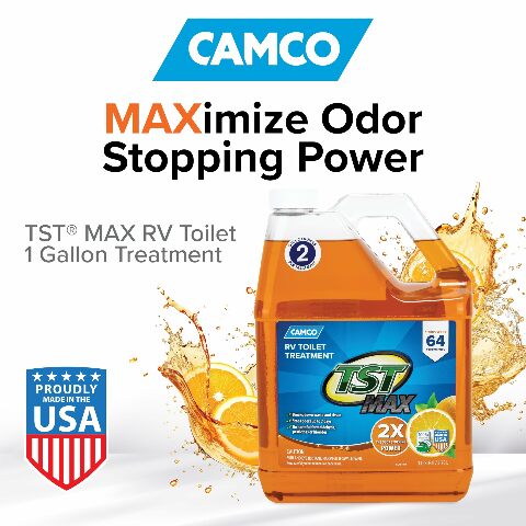 Camco TST MAX Camper/RV Toilet Treatment - Features Septic Safe Formula & Stops Odors Up to 7 Days - Orange Scent, 1-Gallon (41197)