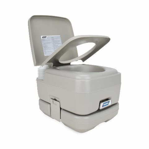 Camco Portable Travel Toilet - Features Bellow-Type Flush and Sealing Slide Valve to Lock-in Odors and Protect against Leakage-| Lightweight and Compact, 2.6 Gallon (41531)