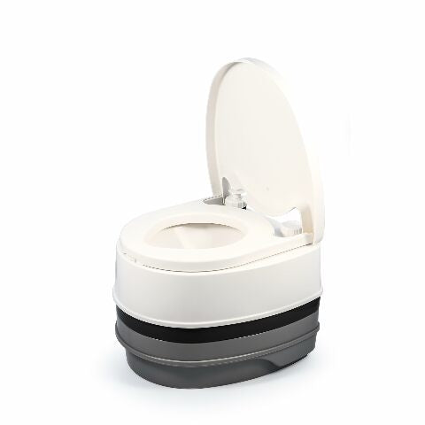 Camco Premium Portable Travel Toilet - 2.6 gallon - Three Directional Flush and Swivel Dumping Elbow (41535)