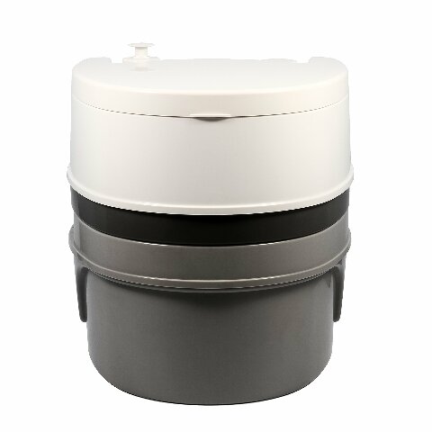 Camco Premium Portable Travel Toilet With Three Directional Flush and Swivel Dumping Elbow | Designed Compatible with Camping, RV, Boating And Other Recreational Activities - (5.3 gallon) (41545),White