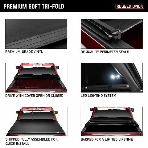 Rugged Liner Premium Soft Folding Truck Bed Tonneau Cover | FCTUN6514 | Compatible with -  Toyota Tundra (with or w/o utility track) 6' 7" Bed (78.7") 2022