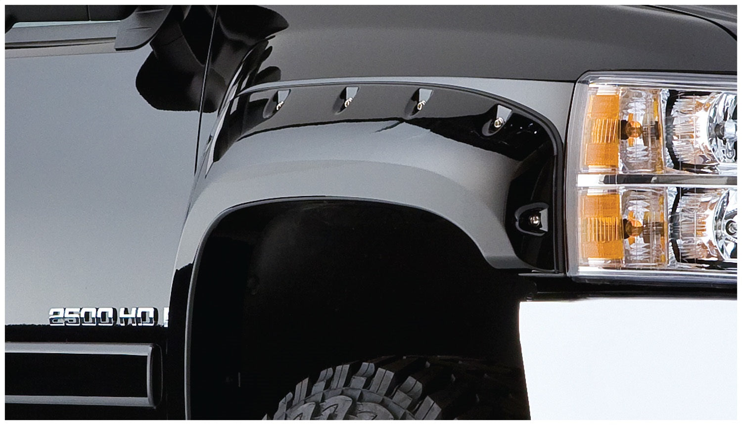 Bushwacker 20043-02 Black Cutout Style Smooth Finish Front Fender Flares for 1999-2010 Ford F-250 Super Duty Styleside w/98 in. Bed; 1999-2007 F-350 to F-550 Super Duty