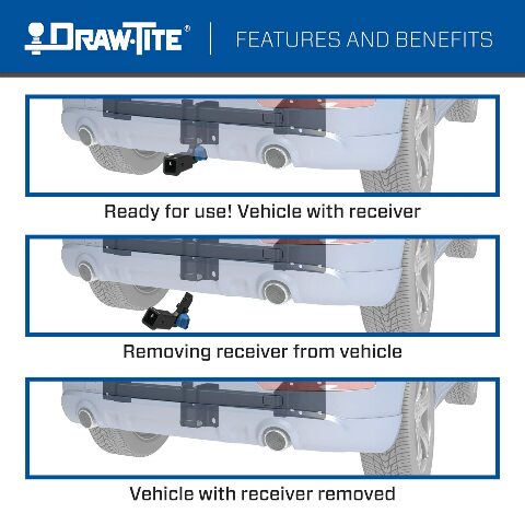 Draw-Tite 76910 Hidden Hitch® Completely Hidden Trailer Hitch 2 in. Removable Receiver, Black, Compatable with 2020-2022 Ford Explorer, 2020-2023 Lincoln Aviator