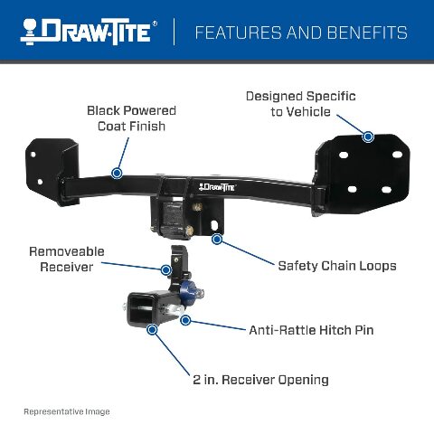 Draw-Tite 76910 Hidden Hitch® Completely Hidden Trailer Hitch 2 in. Removable Receiver, Black, Compatable with 2020-2022 Ford Explorer, 2020-2023 Lincoln Aviator