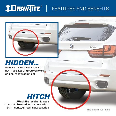 Draw-Tite 76912 Hidden Hitch® Completely Hidden Trailer Hitch 2 in. Removable Receiver, Black, Compatable with 2019-2022 Toyota RAV4