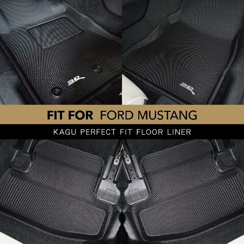 3D MAXpider Custom Compatible with Kagu Floor Mat (2 Eyelets, Black) Compatible with Ford Mustang  - Full Set 2015-2025