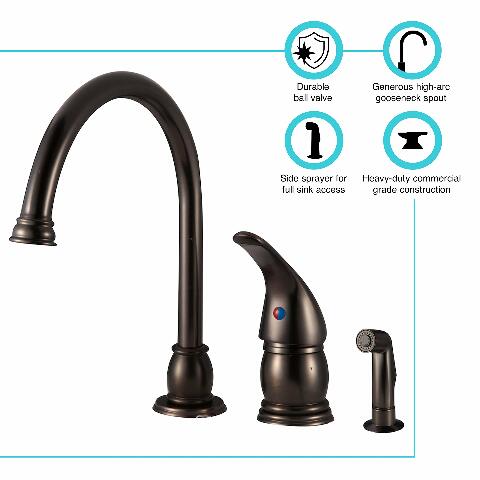 Dura Faucet DF-NMK301-VB RV Gooseneck Kitchen Sink Faucet with Matching Side Sprayer (Venetian Bronze)