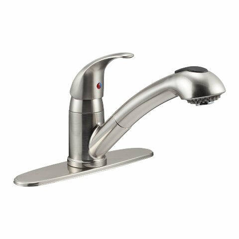 Dura Faucet DF-NMK852-SN RV Pull-Out Swivel Single Handle Kitchen Sink Faucet - One-Hole (Brushed Satin Nickel)