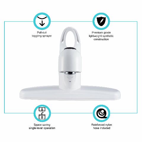 Dura Faucet DF-PK100-WT Non-Metallic Pull-Out RV Kitchen Sink Faucet - Single Handle (White)