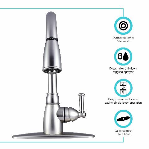 Dura Faucet DF-PK160-SN RV Non-Metallic Pull-Down Kitchen Sink Faucet (Brushed Satin Nickel)