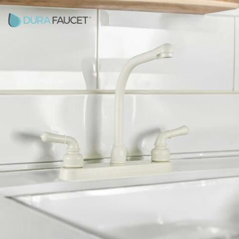 Dura Faucet DF-PK210C-BQ Hi-Rise RV Kitchen Sink Faucet with Classical Levers (Bisque Parchment)