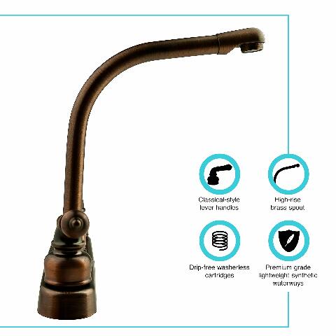 Dura Faucet DF-PK210C-ORB Hi-Rise RV Kitchen Sink Faucet with Classical Levers (Oil Rubbed Bronze)