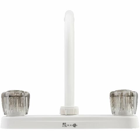 Dura Faucet DF-PK210S-WT Hi-Rise RV Kitchen Sink Faucet with Smoked Acrylic Knobs (White)