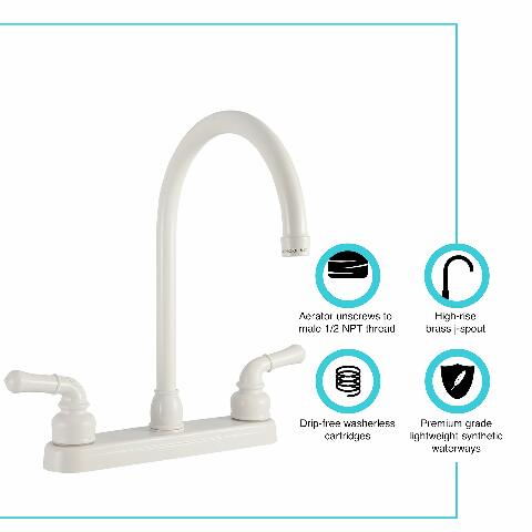 Dura Faucet DF-PK330HC-WT RV J-Spout Kitchen Sink Faucet (White)
