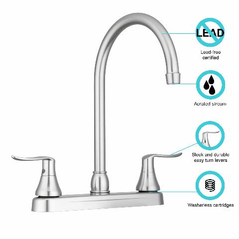 Dura Faucet DF-PK330HLH-SN RV Elegant J-Spout Swivel Kitchen Sink Faucet - Two Handle (Brushed Satin Nickel)