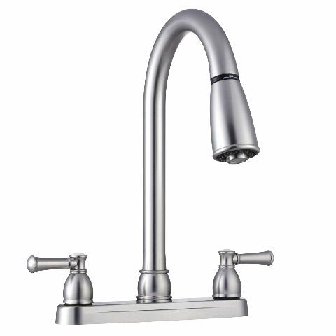 Dura Faucet DF-PK350L-SN RV Non-Metallic Low Weight Plastic ResinTwo-Handle Pull-Down Kitchen Sink Faucet (Brushed Satin Nickel)