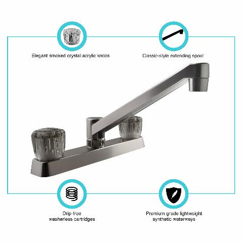 Dura Faucet DF-PK600S-SN RV Kitchen Sink Faucet with Smoked Acrylic Knobs (Brushed Satin Nickel)