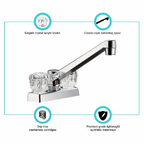Dura Faucet DF-PK640A-CP RV Swivel Kitchen, Galley, or Bar Faucet with Crystal Acrylic Knobs (Chrome)