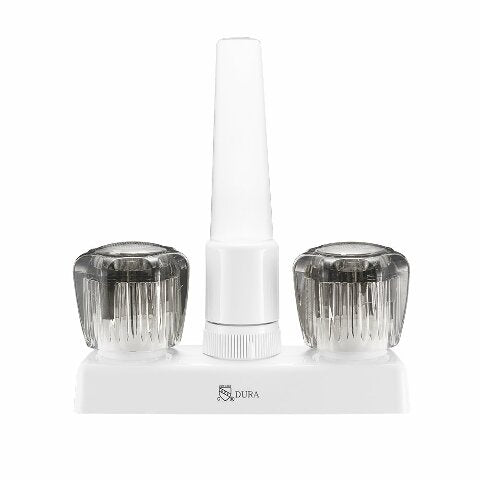 Dura Faucet DF-PK640S-WT RV Swivel Kitchen, Galley, or Bar Faucet with Smoked Acrylic Knobs (White)