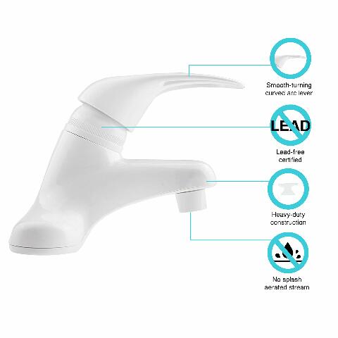 Dura Faucet DF-PL100-WT RV Single Lever Bathroom Faucet (White ABS Plastic)