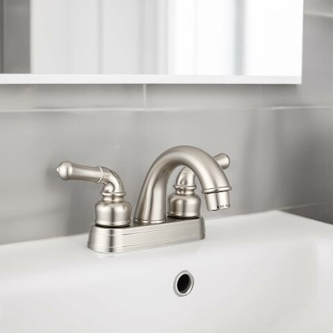 Dura Faucet DF-PL620C-SN RV Bathroom Sink Faucet - Smooth Turning 2-Lever (Brushed Satin Nickel)