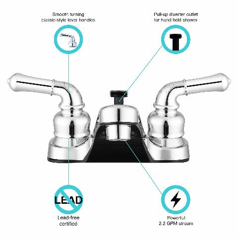 Dura Faucet DF-PL720C-CP RV Bathroom Faucet with Classical Handles and Shower Hose Diverter (Chrome)
